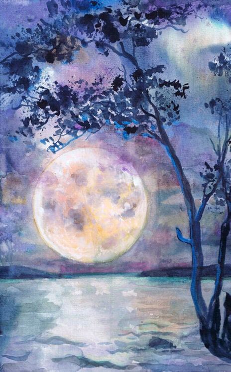 Moon Painting Watercolor Night Sky Print Full Moon Decor Art Etsy Uk