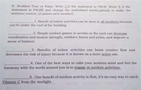 B Modified True Or False Write If The Statement Is TRUE Write X If