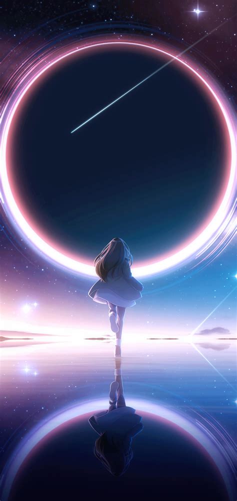 1080x2280 Anime Girl Reflection Starry Night One Plus 6huawei P20