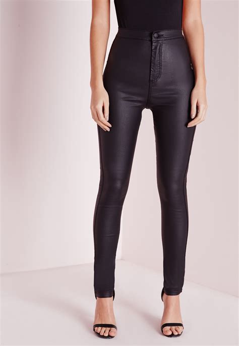 Missguided Vice Super Stretch Wet Look High Waisted Coated Skinny Jeans