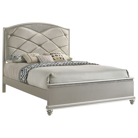 Crown Mark Valiant Glam King Platform Bed With Bun Feet And Upholstered