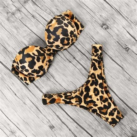Leopard Print Low Waist Bikini Set Elcune