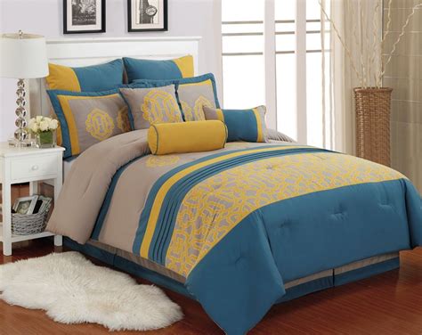 Queen yellow comforter sets sets. 9 Piece Queen Carlton Yellow/Blue/Taupe Comforter Set ...