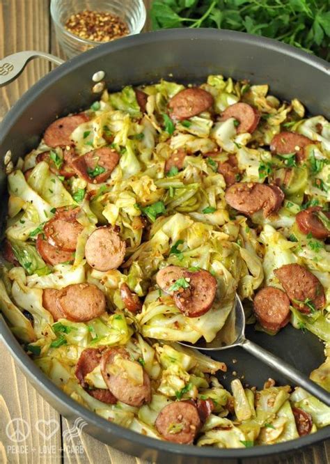 In a large skillet, cook some chopped bacon until crispy. Fried Cabbage with Kielbasa - Low Carb, Gluten Free ...