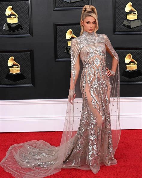 Paris Hilton Flaunts Her Tits In See Through At Grammy Photos