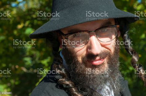 Portrait Of Young Orthodox Hasdim Jewish Man Wearing Eyeglasses Stock