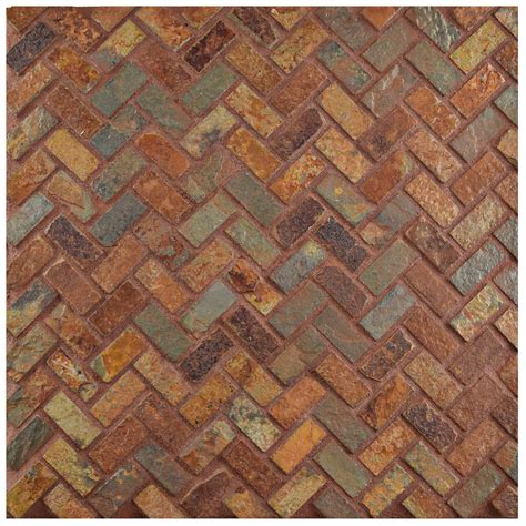 Elitetile Peak Herringbone 063 X 125 Slate Mosaic Tile In Sunset