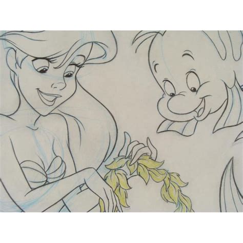 Ariel Flounder Little Mermaid Original Movie Drawing