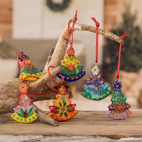 Handmade Tree Ceramic Ornaments Set Of 6 Christmas Tree NOVICA