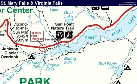 St Mary Falls Virginia Falls Trail Map Glacier National Park Trail