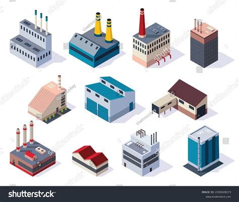 Collection Isometric Factories Concept Industrial Working Stock Vector