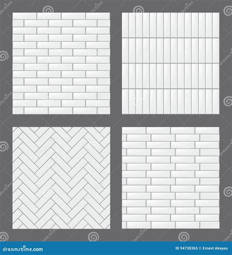 Set Of Seamless Patterns With Modern Rectangular White Tiles Realistic