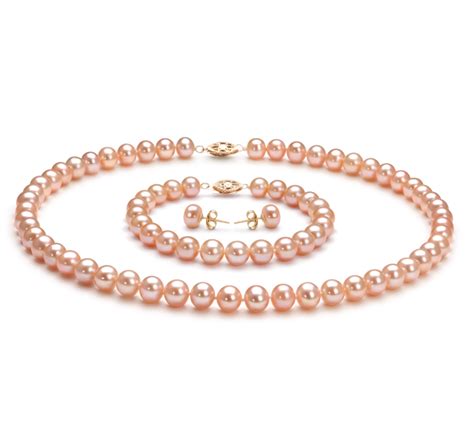 7 8mm Aa Quality Freshwater Cultured Pearl Set In Pink