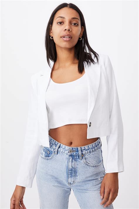 Cropped Blazer White Cotton On Jackets