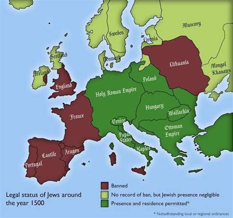 1500 Map Of Europe And Anatolia Where Jewish People Were Allowed R