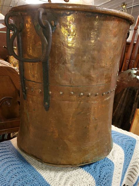 Antique Large Copper Pot Hand Made W Forged Handles So Nice Long