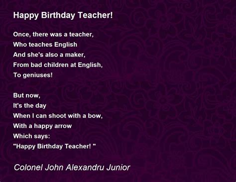 Happy Birthday Poems For Teachers