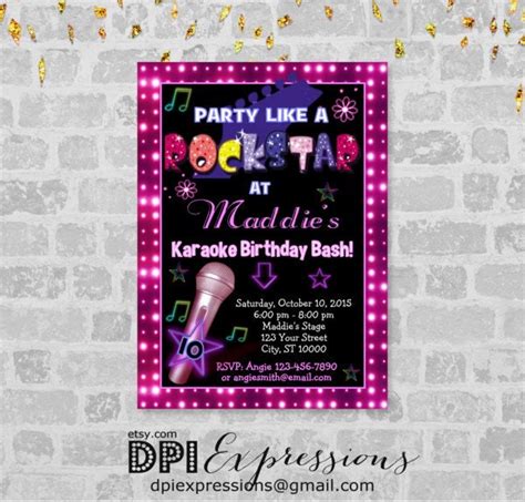 Karaoke Party Rockstar Invitation Pink Neon Glow Karaoke Etsy