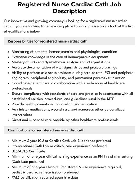 Registered Nurse Cardiac Cath Job Description Velvet Jobs