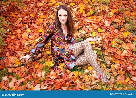 Autumn Woman Stock Image Image Of Leaf Woman Dress