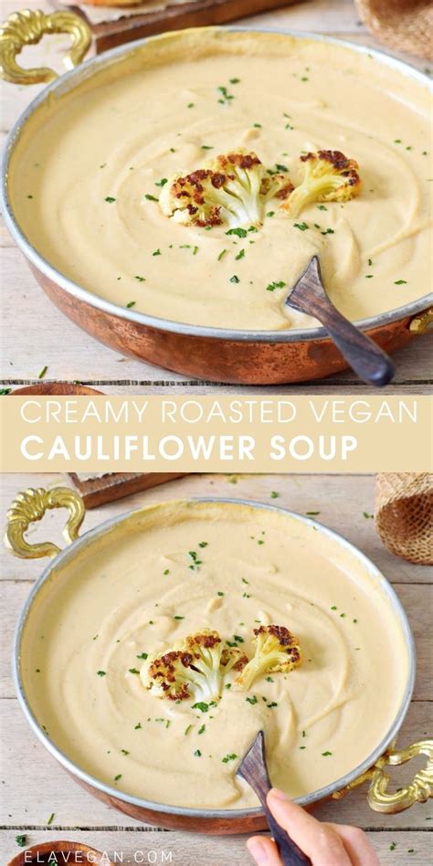 Two Pictures Show How To Make Creamy Roasted Veggie Soup