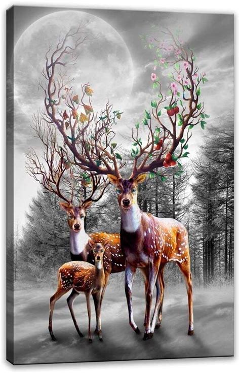 Canvas Prints Black And White Deer Wall Art Oil Paintings