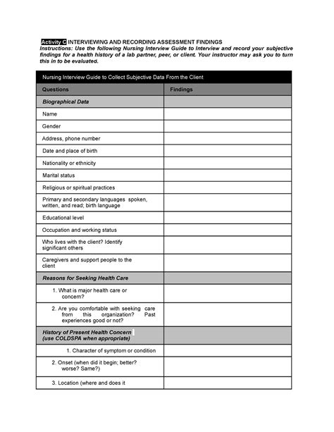 Copy Of Week 3 Nursing Interview Guide Activity C Interviewing And