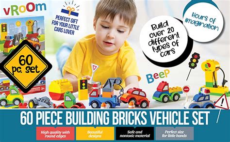 Prextex 60 Pieces Build Your Own Toy Cars Set Building Blocks Building