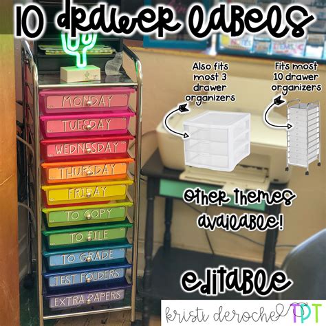 10 Drawer Cart Labels Editable By Kristi Deroche Teachers Pay