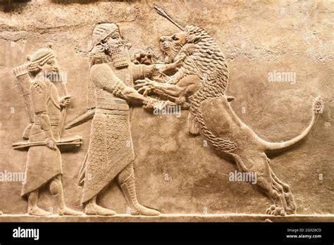 Assyrian King Ashurbanipal Clubbing A Lion From Nineveh North Palace At