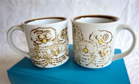 Stoneware Owl Bird Mugs Vintage Coffee Cups Ceramic Tea Etsy