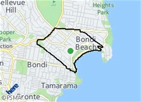 Road map of bondi beach, nsw, australia shows where the location is placed. Geography notes | Waverley Council area | profile.id
