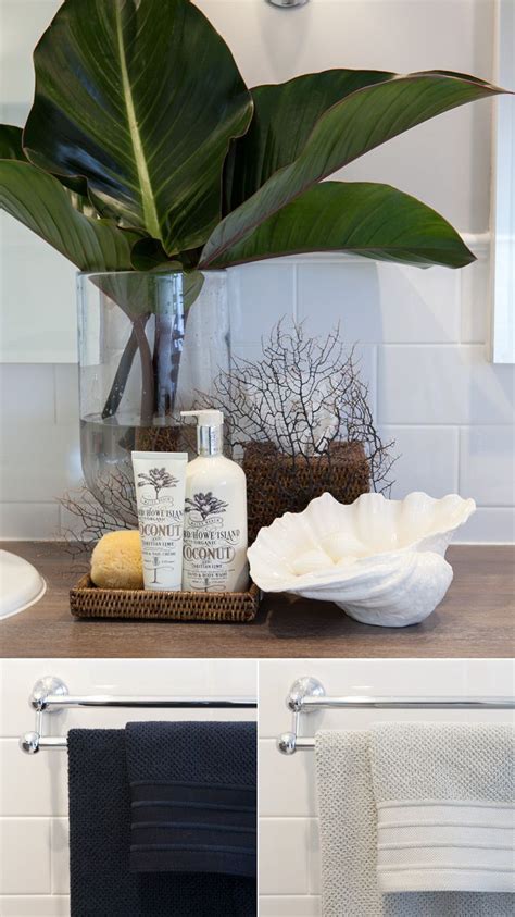 Gather small bathroom decorating ideas, and get ready to add style and appeal to a snug bathroom space. Tropical,beachy bathroom countertop styling/staging idea ...