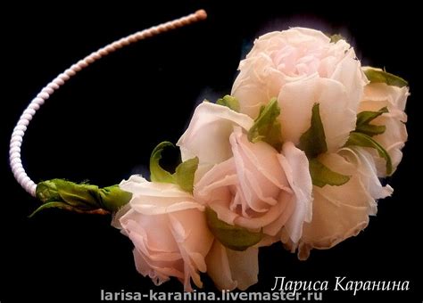 Ободок с шелковыми розами и пионами цветы из тканицветы из шелкаободок