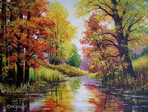 Autumn Impasto Original Oil Painting Landscape Forest River Impression