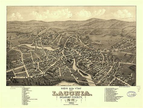 Vintage Pictorial Map Of Laconia Nh 1883 Drawing By