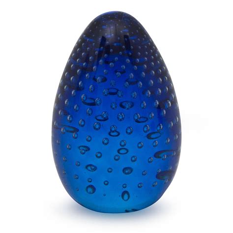 Hand Blown Murano Inspired Blue Glass Paperweight Infinite Ocean Egg Novica