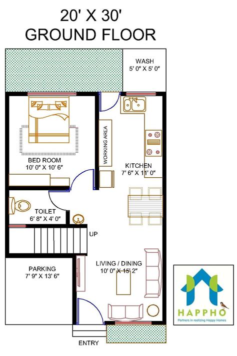 Home Plan Drawing 600 Sq Ft Plans Floor Plan Bhk Feet 600 Plot Square