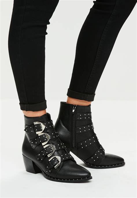 Missguided Black Four Buckle Ankle Boots Lyst