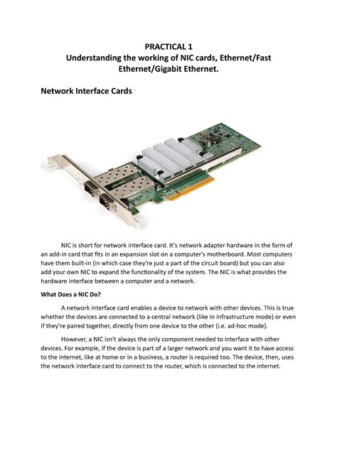 Cnpractical 1 Understanding The Working Of Nic Cards Ethernetfast