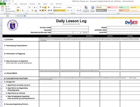 Deped K12 Materials New Deped K12 Daily Lesson Log Filipino Version