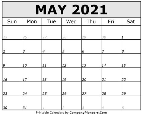 May 2021 Calendar Printable Printable 2020 Calendars May 2021