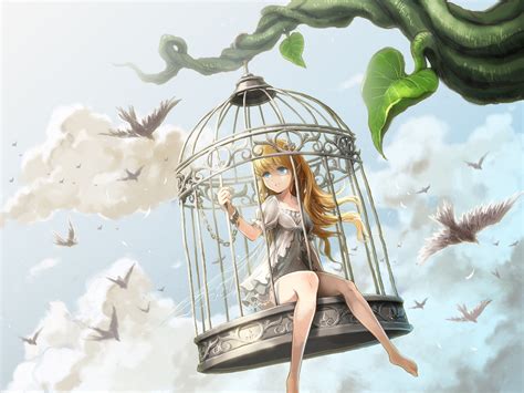 Illustration Birds Anime Anime Girls Sky Angel Artwork Original