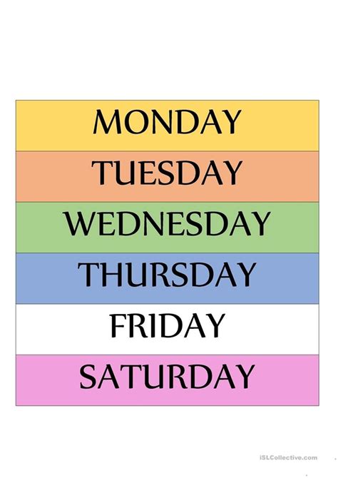 Printable Days Of Week Calendar