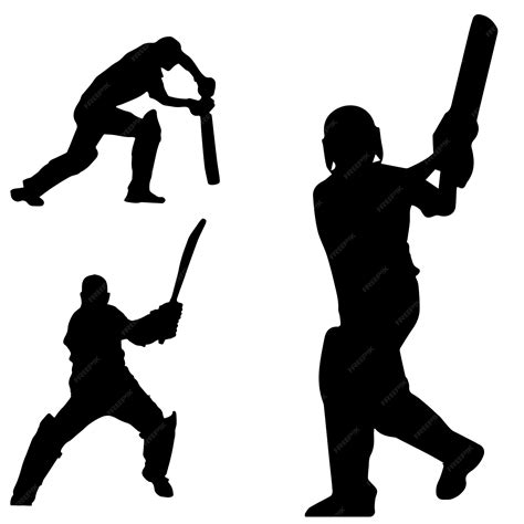 Silhouettes De Personnes Jouant Au Cricket Et Lun Deux A Une Batte