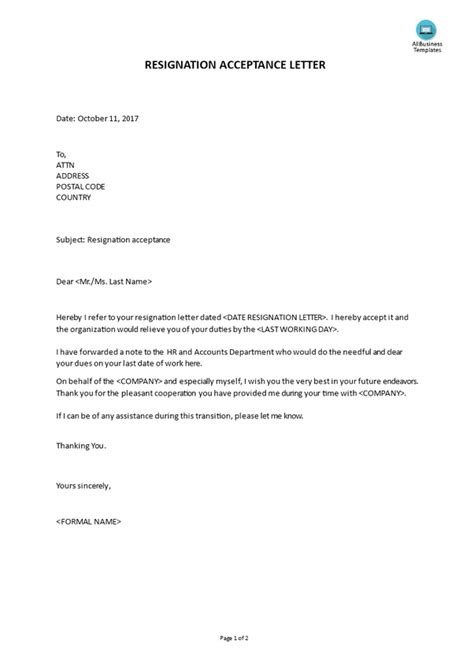 Resignation Confirmation Letter Sample The Document Template