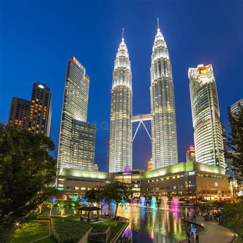 Famouse Petronas Towers At Night In Kuala Lumpur Malaysia Editorial