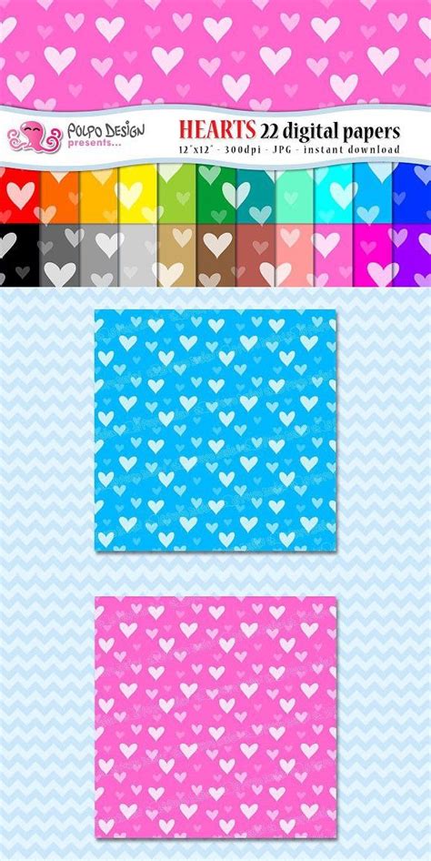 Hearts Digital Paper Set With Different Colors