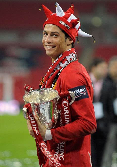 Cristiano Ronaldo Holds The Carling Cup Trophy At Wembley In 2009