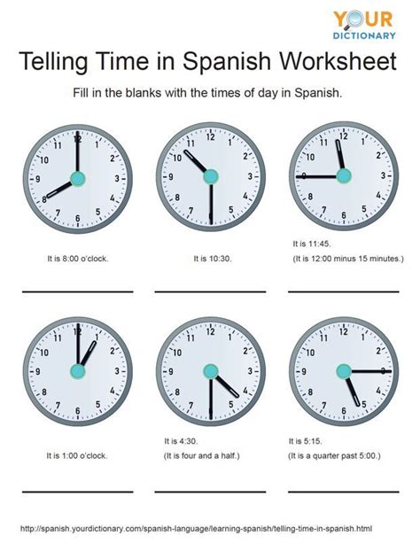 Spanish Time Worksheets